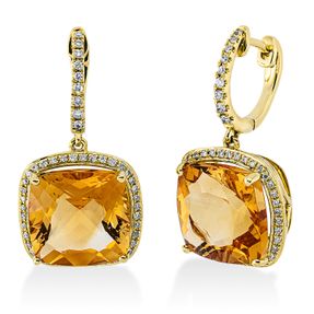 Ohrschmuck Ohrhänger 750 Gelbgold 2 Citrine 10,9ct gelb 98 Brillanten 0,36ct TW-SI