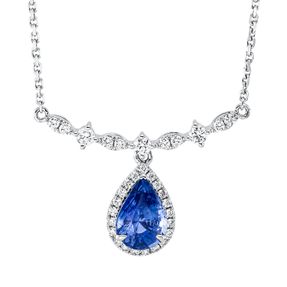 Collier aus 750 Weißgold Saphir 1,67ct blau 32 Diamanten 0,31ct TW-SI L:43,2cm