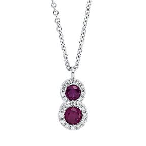 Collier aus 750 Weißgold 2 Rubine 0,23ct rot 21 Brillanten 0,07ct TW-SI L:45,7cm