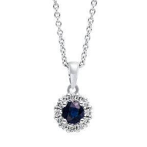 Collier aus 750 Weißgold Saphir 0,35ct blau 12 Brillanten 0,13ct TW-SI L:45,7cm