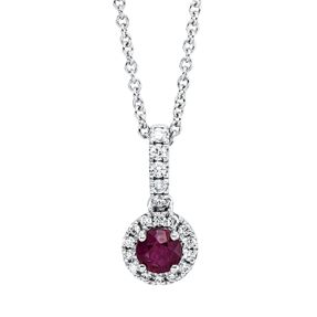 Collier aus 750 Weißgold Rubin 0,33ct rot 19 Brillanten 0,12ct TW-SI L:45,7cm