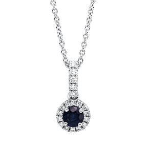 Collier aus 750 Weißgold Saphir 0,33ct blau 19 Brillanten 0,12ct TW-SI L:45,7cm