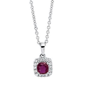 Collier aus 750 Weißgold Rubin 0,37ct rot 16 Brillanten 0,1ct TW-SI L:45,7cm