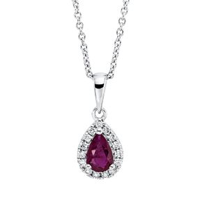 Collier Tropfen 750 Weißgold Rubin 0,36ct rot 15 Brillanten 0,11ct TW-SI L:45,7cm