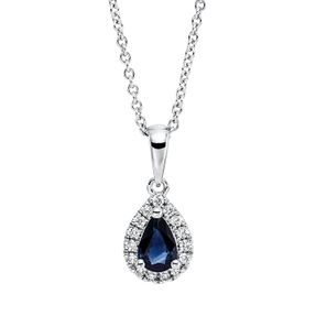 Collier Tropfen aus 750 Weißgold Saphir 0,49ct blau 15 Brillanten 0,11ct TW-SI