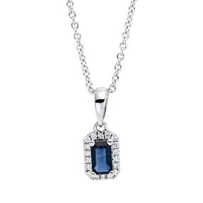 Collier aus 750 Weißgold Saphir 0,3ct blau 18 Brillanten 0,07ct TW-SI L:45,7cm Collier aus 750 Weißgold Saphir 0,3ct blau 18 Brillanten 0,07ct TW-SI L:45,7cm