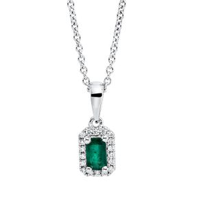 Collier aus 750 Weißgold Smaragd 0,29ct grün 18 Brillanten 0,07ct TW-SI L:45,7cm Collier aus 750 Weißgold Smaragd 0,29ct grün 18 Brillanten 0,07ct TW-SI L:45,7cm