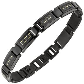 Armband, Edelstahl schwarz lackiert Carbon-Einlagen goldfarbene Striche, 21-22cm