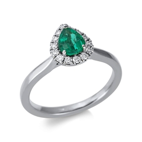Ring Tropfen 750 Weißgold Smaragd 0,47ct grün 14 Brillanten 0,16ct TW-SI B:9,5mm Ring Tropfen 750 Weißgold Smaragd 0,47ct grün 14 Brillanten 0,16ct TW-SI B:9,5mm