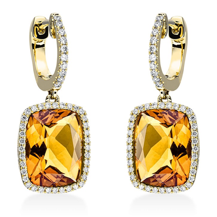 Ohrschmuck aus 750 Gelbgold 2 Citrine 92 Brillanten 0.33ct