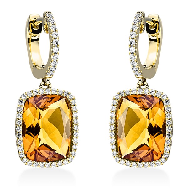 Ohrschmuck aus 750 Gelbgold 2 Citrine 92 Brillanten 0.33ct