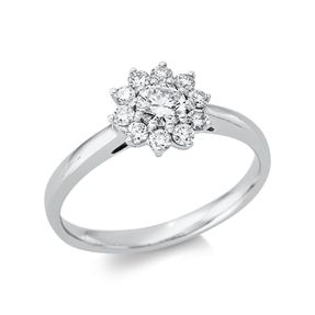 Ring Blume 750 Weißgold 8 Brillanten 0,21ct TW-SI 1 Brillant 0,25ct TW-SI B:9,3mm