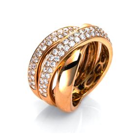 Ring breit aus 750 Gold Rotgold 77 Brillanten 1,4ct TW-VSI B:14,6mm