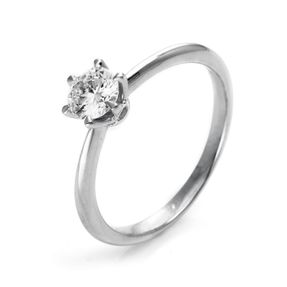 Solitaire Ring aus 750 Gold weiß Brillant 0,5ct TW-SI B:6,4mm 6er-Krappe