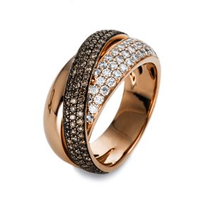 Ring aus 750 Rotgold 144 Diamanten 1,21ct B:9,8mm Fassung teils schwarz rhodiniert