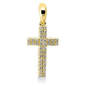 Anhänger Kreuz aus 750 Gelbgold 38 Brillanten 0,09ct TW-SI 19,5x8,2mm mit Öse