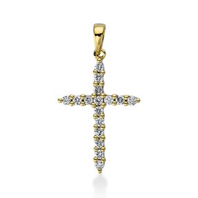 Anhänger Kreuz aus 750 Gelbgold 16 Brillanten 0,25ct TW-SI 24,7x13,5mm mit Öse