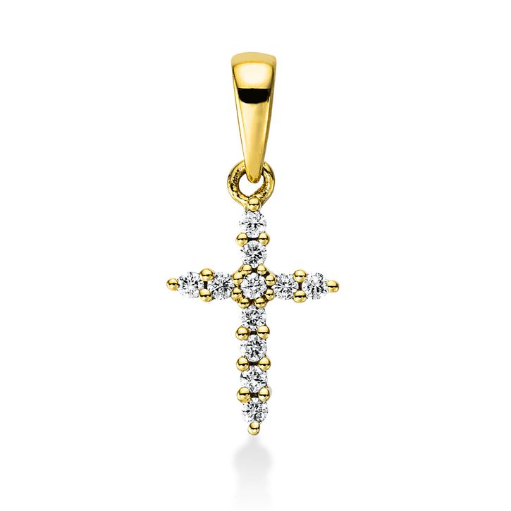 Anhänger Kreuz aus 750 Gelbgold 11 Brillanten 0.08ct