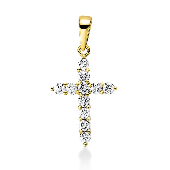 Anhänger Kreuz aus 750 Gelbgold 11 Brillanten 0.3ct