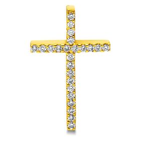 Anhänger Kreuz aus 750 Gelbgold 24 Brillanten 0,07ct TW-SI 14,9x9,3mm