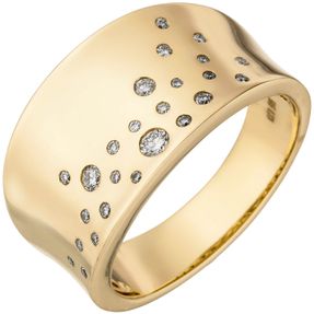 Ring Damenring mit 25 Diamanten Brillanten, breit gewölbt, 585 Gold Gelbgold