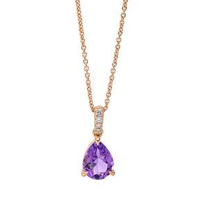 Collier Tropfen 750 Rotgold Amethyst 1,45ct lila 4 Brillanten 0,05ct TW-SI L:45cm