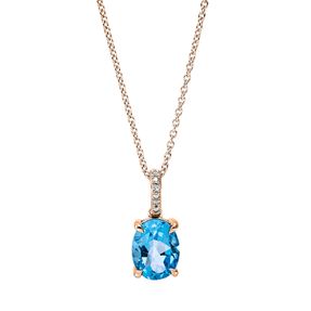 Collier Oval aus 750 Rotgold Topas 1,84ct blau 3 Diamanten 0,01ct TW-SI L:45cm