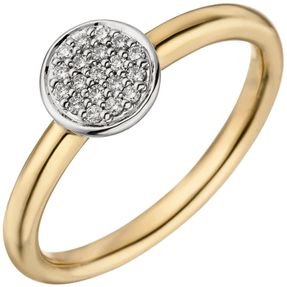 Ring Damenring mit 19 Diamanten Brillanten 585 Gold Gelbgold Weißgold bicolor