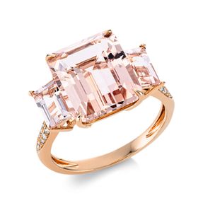 Ring aus 750 Rotgold 3 Morganite 6,3ct pink 22 Brillanten 0,09ct TW-SI B:11,9mm