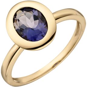 Ring Damenring mit blauem Iolith London-Blue oval 585 Gold Gelbgold Goldring