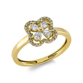 Ring Blume aus 750 Gold Gelbgold 32 Brillanten 0,09ct TW-SI B:9,1mm