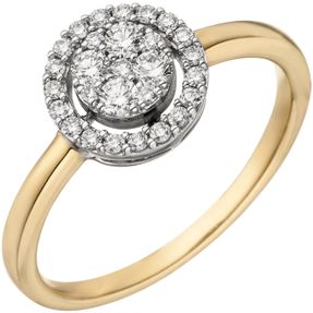 Ring Damenring mit 28 Diamanten Brillanten, 585 Gold Gelbgold Weißgold bicolor
