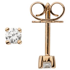 Ohrstecker Solitär Ohrringe mit 2 Diamanten Brillanten 585 Gold Rotgold Rosegold