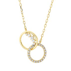 Collier 2 Kreise aus 750 Gold Gelbgold 27 Diamanten 0,21ct TW-PI L:45,7cm