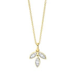 Collier Blätter 750 Gelbgold 9 Brillanten 0,12ct TW-SI L:45,7cm Fassung rhodiniert