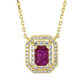 Collier aus 750 Gelbgold Rubin 0,58ct rot 44 Diamanten 0,35ct TW-SI L:45,7cm