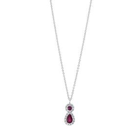 Collier aus 750 Weißgold 2 Rubine 0,34ct rot 22 Brillanten 0,11ct TW-SI L:45,7cm