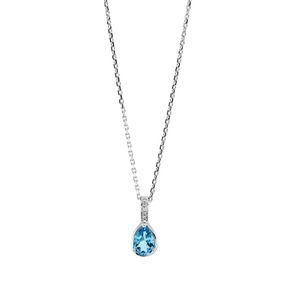 Collier Tropfen 750 Weißgold Topas 0,83ct blau 5 Brillanten 0,03ct TW-SI L:45,7cm