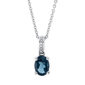 Collier Oval 750 Weißgold Topas 0,91ct London Blue 6 Diamanten 0,02ct TW-SI L:45cm