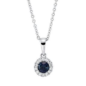 Collier aus 750 Weißgold Saphir 0,28ct blau 14 Brillanten 0,08ct TW-SI L:45,7cm