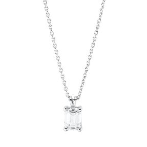 Solitaire Collier aus 585 Weißgold Diamant Smaragd-Schliff 0,28ct F-VSI L:42cm