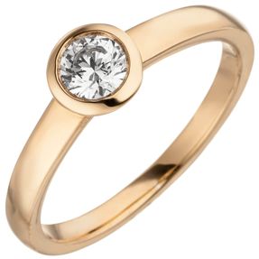 Ring Solitär Damenring mit Diamant Brillant, rund, 585 Gold Rotgold Rosegold