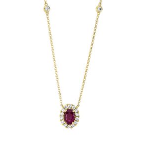 Collier Oval aus 750 Gelbgold Rubin 0,64ct rot 16 Brillanten 0,25ct TW-SI L:43,2cm