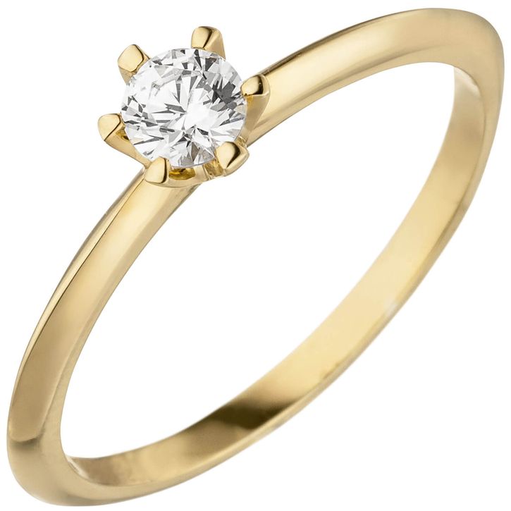 Eleganter Ring Solitär Brillant 585 Gelbgold