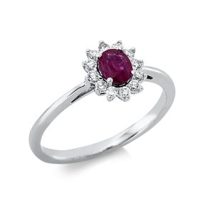 Ring aus 750 Weißgold Rubin 0,37ct rot 12 Brillanten 0,17ct TW-SI B:8,7mm