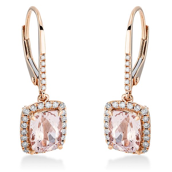 Ohrschmuck aus 750 Rotgold 2 Morganite 80 Brillanten 0.39ct