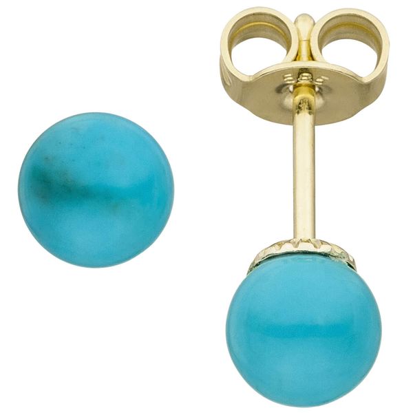 Ohrstecker Kugel blaue Türkise 585 Gelbgold