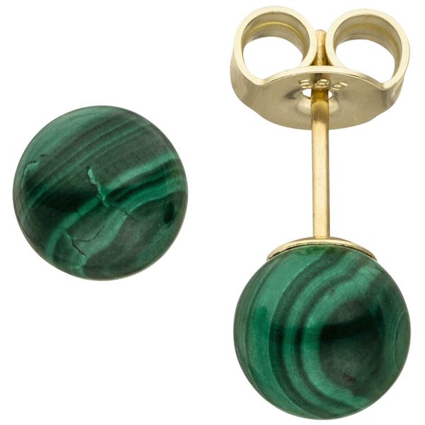 Ohrstecker Kugel grüne Malachite 585 Gelbgold