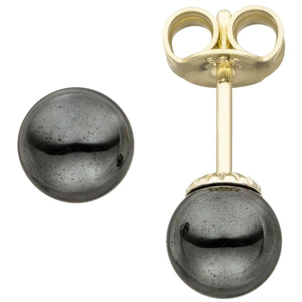 Ohrstecker Kugel graue Hämatite 585 Gelbgold