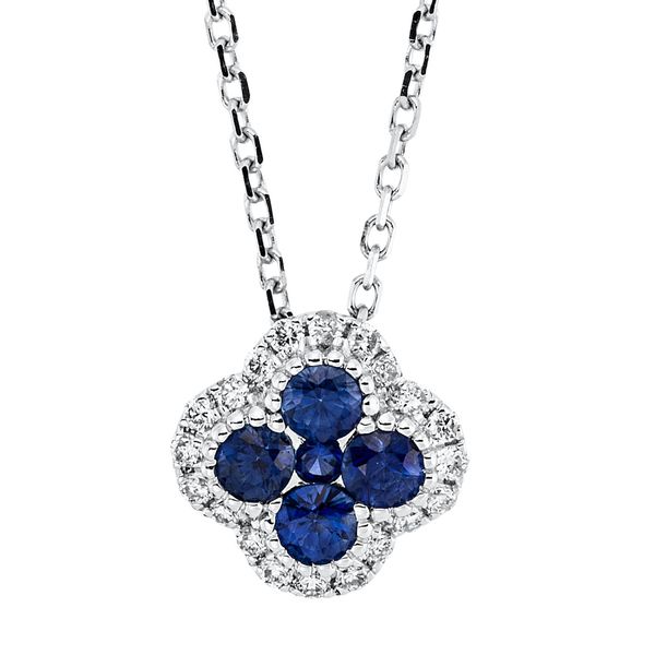 Collier Blume aus 750 Weißgold 5 Saphire 20 Brillanten 0.11ct